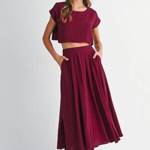 Mable Burgundy Matching Skirt Set